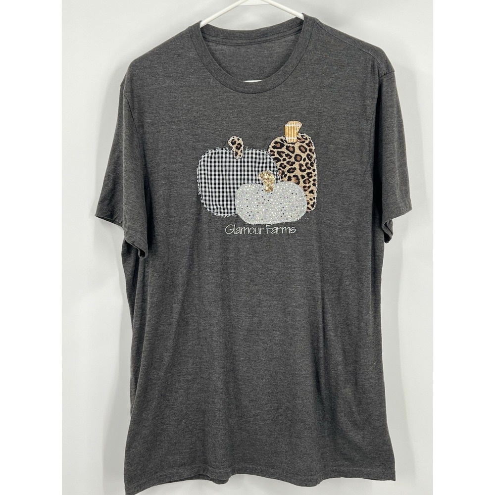 Glam Sparkle Pumpkin Gray T Shirt Halloween Fall Harvest Women's Size Large